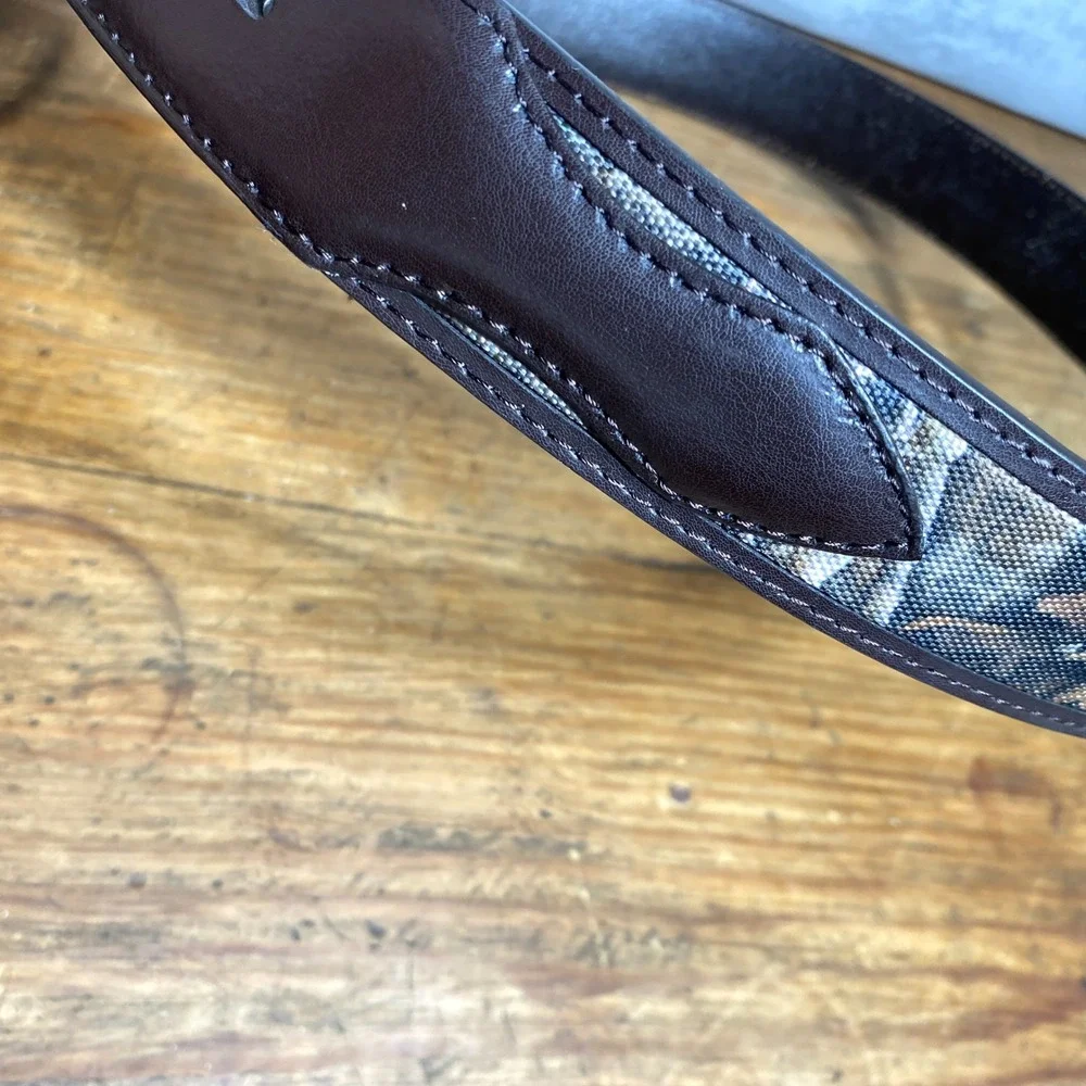 Mens Camo Canvas Belt Genuine Leather Lined Brown Trim Size 36 Hunting Outdoor